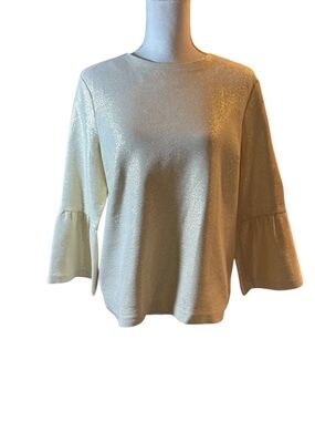 J.McLaughlin Shimmery Cream Bell-Sleeve Lined  Knit Top